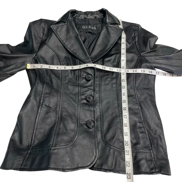 VTG  Guess Womens Sz M Black Leather 3 Button Front Blazer/Jacket Y2K Timeless - Picture 9 of 12